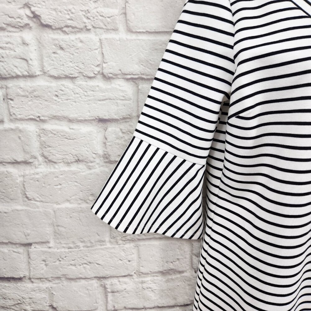 Skies Are Blue Black White Striped V Neck 3/4 Sleeve Tunic Shift Dress Women's M - Picture 3 of 12